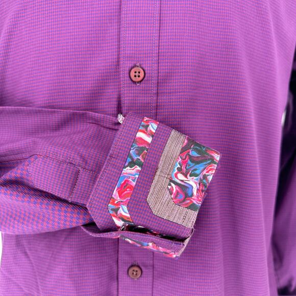 Robert Graham Woven Button Front Long Sleeve Shirt Hearst Houndstooth Berry M - Picture 4 of 10